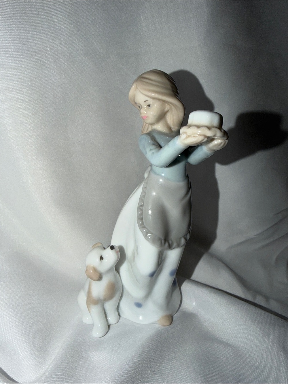 Porcelain Figurine of Girl with Dog in Cream and Blue